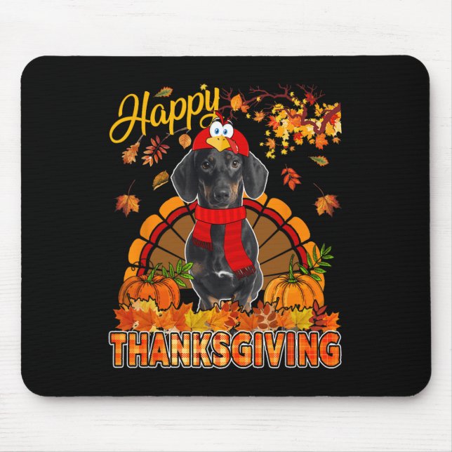 Thanksgiving Dachshund Wearing Turkey Costume Fall Mouse Mat (Front)