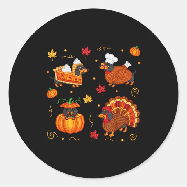 Thanksgiving Dachshund Weiner Dog Turkey Cute Pump Classic Round Sticker (Front)