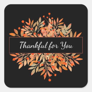 Thanksgiving Dark Orange Fall Foliage Favour Square Sticker