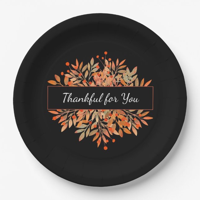 Thanksgiving Dark Orange Fall Foliage Paper Plate (Front)