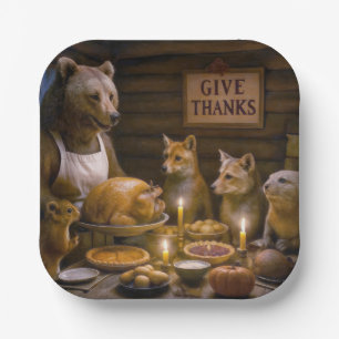 Thanksgiving Day Bear Turkey Dinner Paper Plate
