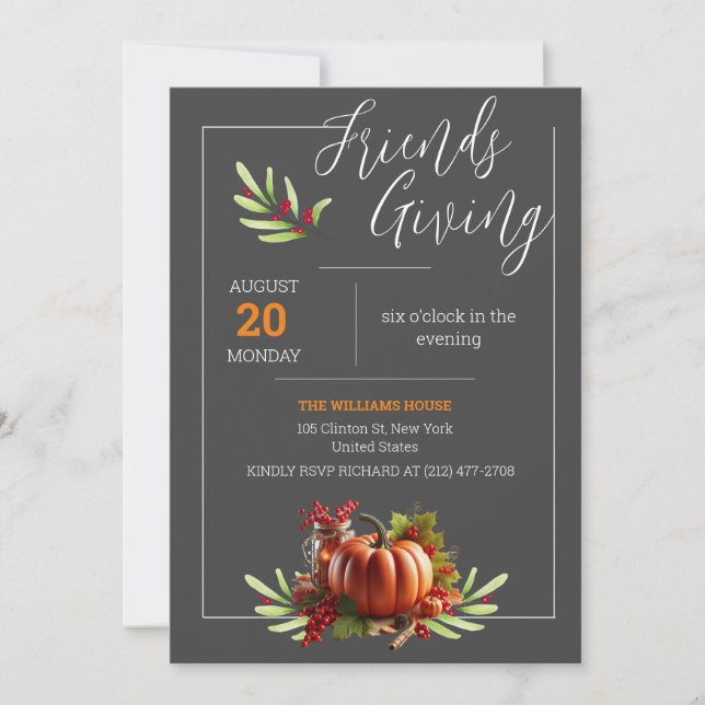 Thanksgiving Day Black Theme Dinner Party Invitation (Front)