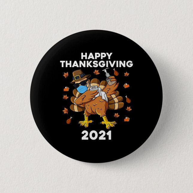 Thanksgiving Day Dabbing Turkey Pilgrim Fun Boys K 6 Cm Round Badge (Front)
