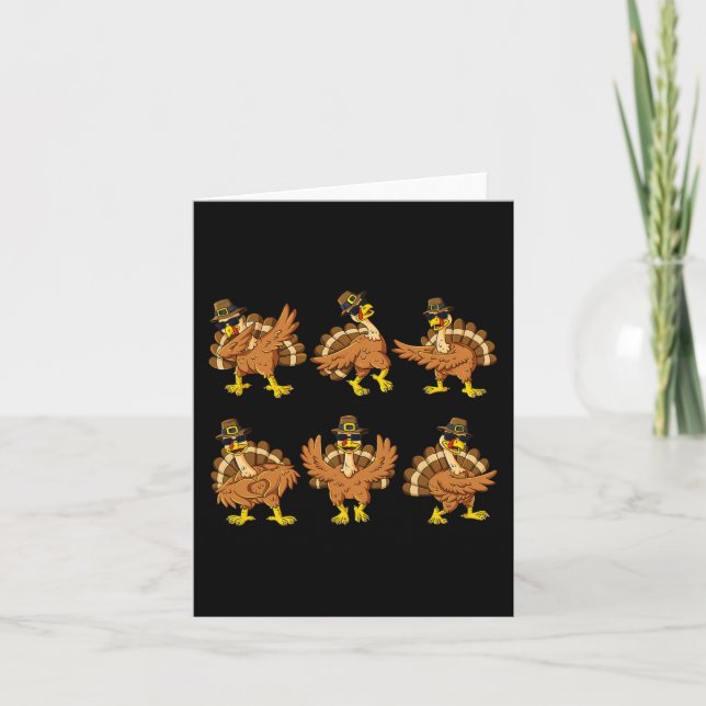 Thanksgiving Day Dancing Turkey Pilgrim Boys Girls Card (Front)