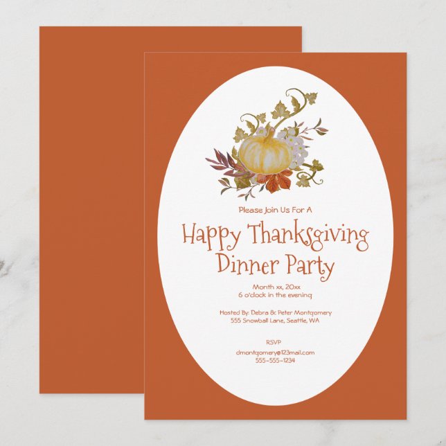 Thanksgiving Day Dinner Party Invitation (Front/Back)