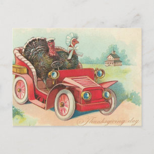 Thanksgiving Day Driving Turkeys Holiday Postcard