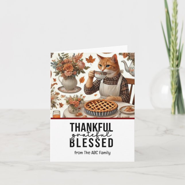 Thanksgiving Day for Cat Lovers Holiday Card  (Front)