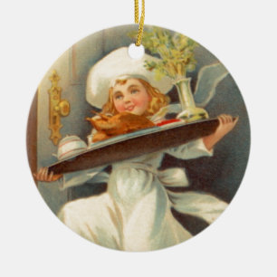 Thanksgiving Day Girl Chef Vintage Ornament