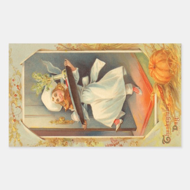 Thanksgiving Day Girl Chef Vintage Sticker (Front)