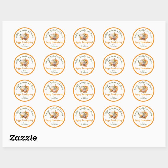 Thanksgiving Day Grateful Thankful and Blessed Classic Round Sticker (Sheet)