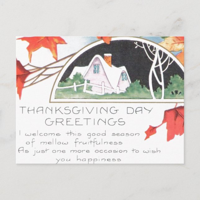 Thanksgiving Day Greetings Pink House Holiday Postcard (Front)