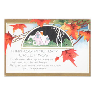 Thanksgiving Day Greetings Pink House Photo Print