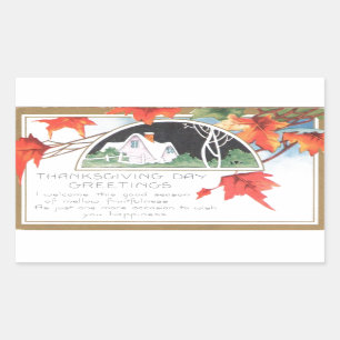 Thanksgiving Day Greetings Pink House Vintage Rectangular Sticker