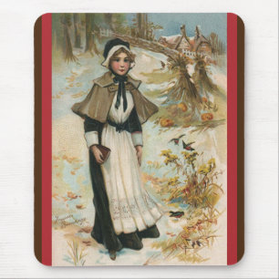 Thanksgiving Day Greetings with a Pilgrim Woman Mouse Mat