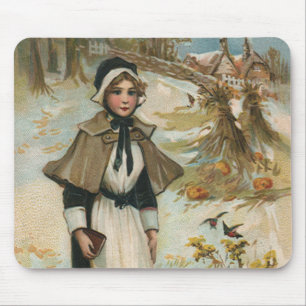 Thanksgiving Day Greetings with a Pilgrim Woman Mouse Mat