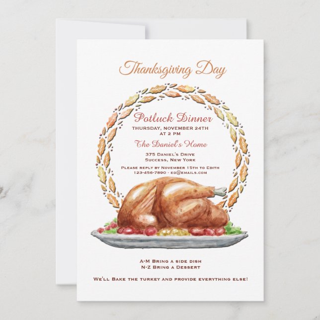 Thanksgiving Day Potluck Dinner Invitation (Front)