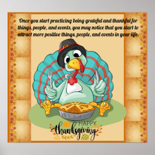 Thanksgiving Day quote with turkey and gratitude Poster