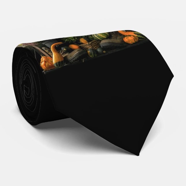 Thanksgiving Day Scene With Bench and Fall Harvest Tie (Rolled)