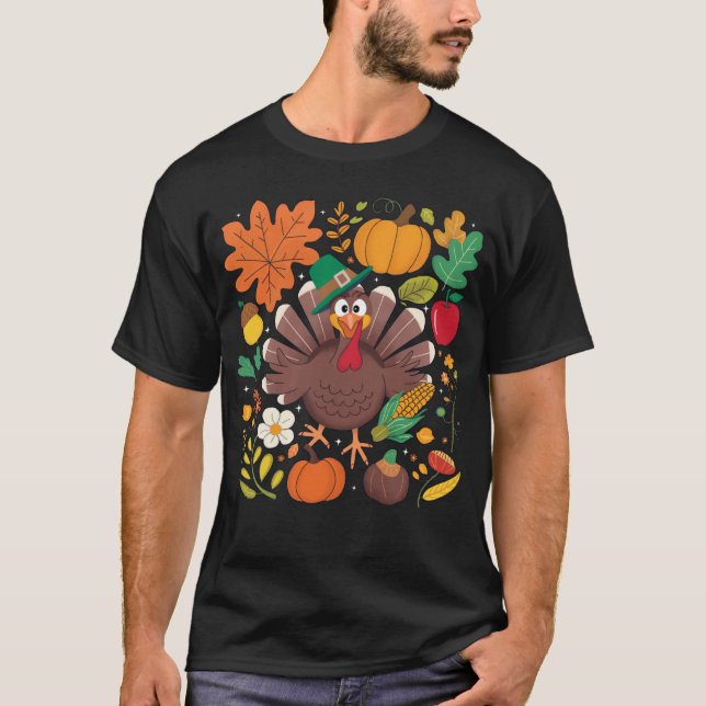 Thanksgiving Day Turkey Happy Fall Harvest Season T-Shirt (Front)
