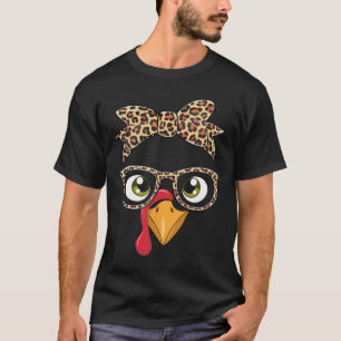 Thanksgiving Day Turkey Leopard Gles For Women Lad T-Shirt