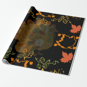 Thanksgiving Day Turkey With Autumn Leaves Fall Wrapping Paper