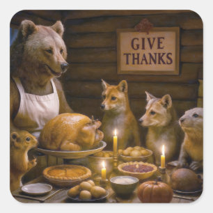 Thanksgiving Day Wildlife Turkey Dinner Square Sticker