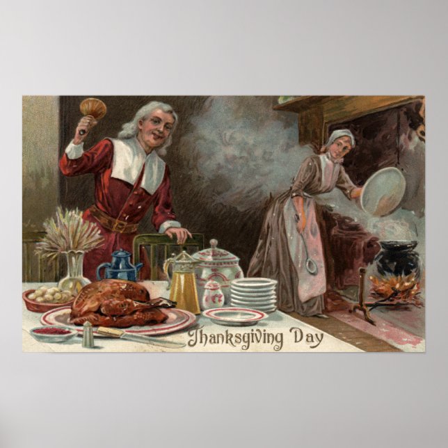 Thanksgiving DayPilgrim Dinner Scene Poster (Front)