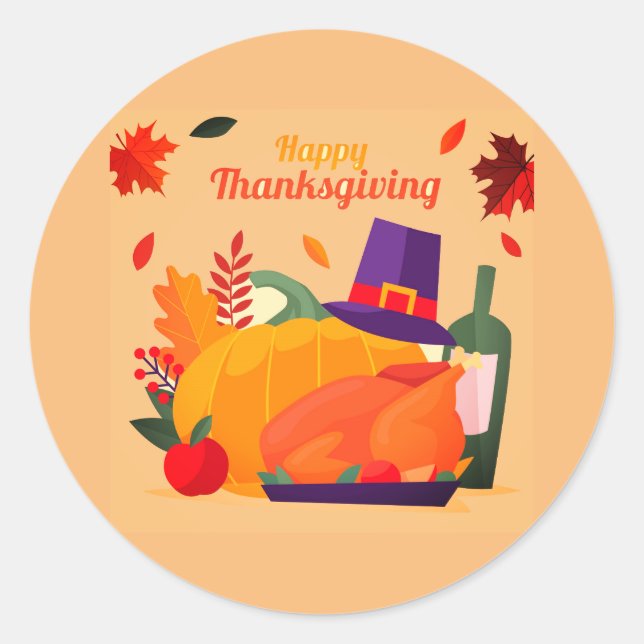 Thanksgiving Decoration Celebration Dinner Plate Classic Round Sticker (Front)