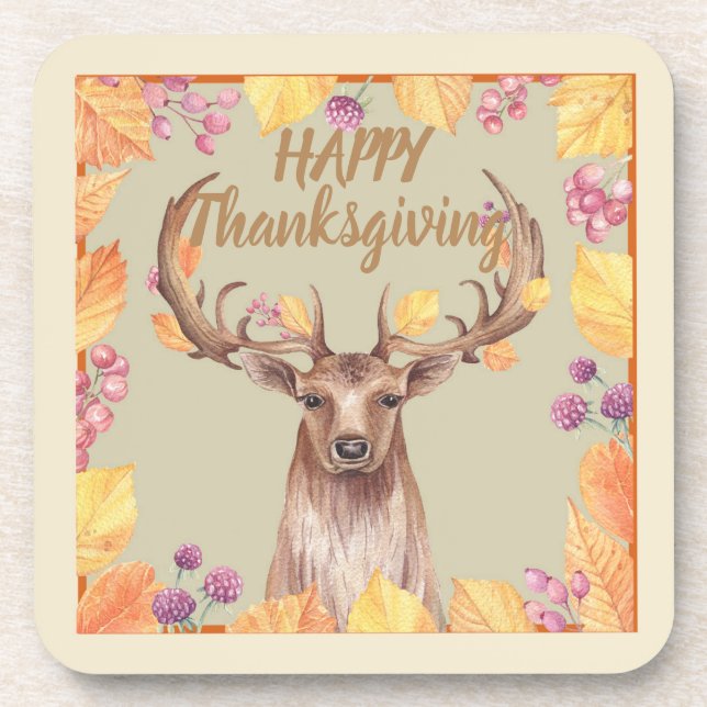 Thanksgiving Deer, Buck Design Coaster (Front)