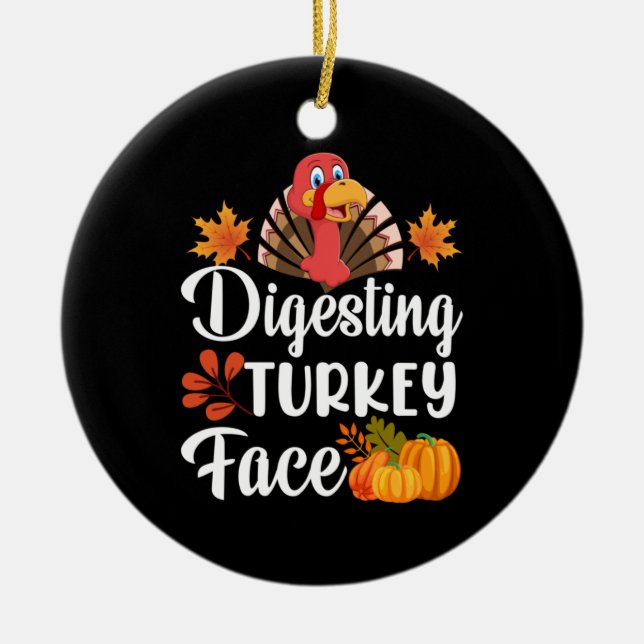 Thanksgiving Digesting Turkey Face Ceramic Tree Decoration (Front)