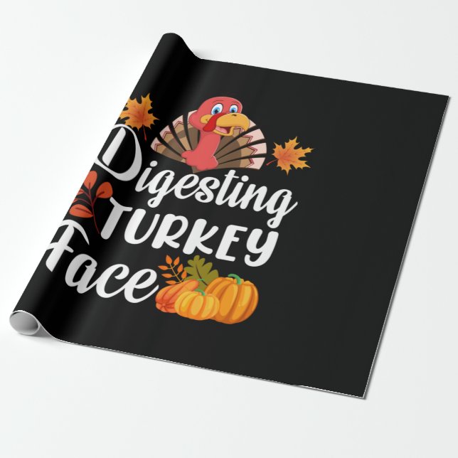 Thanksgiving Digesting Turkey Face Wrapping Paper (Unrolled)
