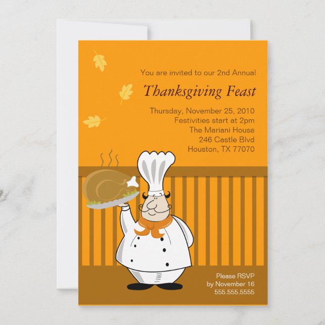 Thanksgiving Dinner 5x7 CHEF TURKEY Invitation (Front)