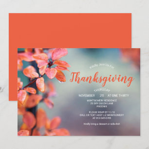 Thanksgiving Dinner Auburn Autumn Leaves Invitation