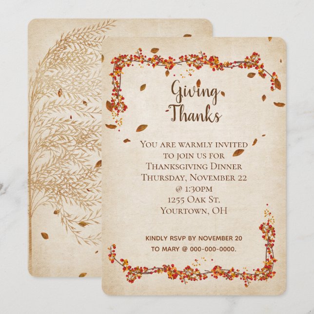 Thanksgiving Dinner autumn foliage frame Invitation (Front/Back)