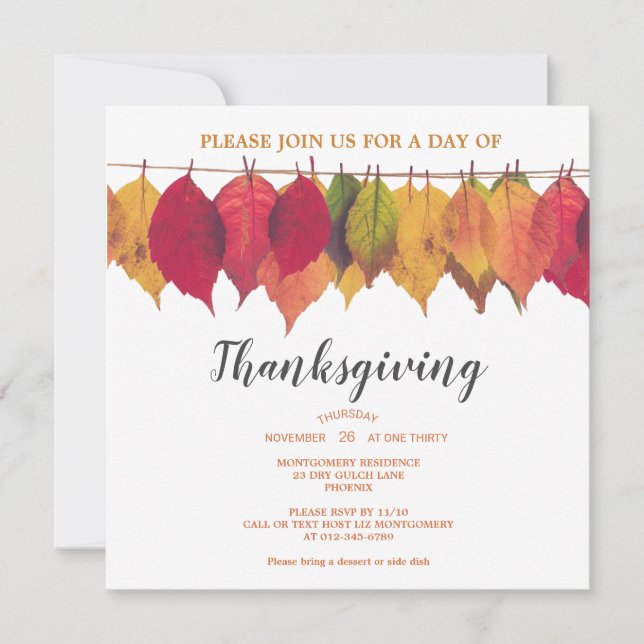 Thanksgiving Dinner Autumn Leaves Template (Front)