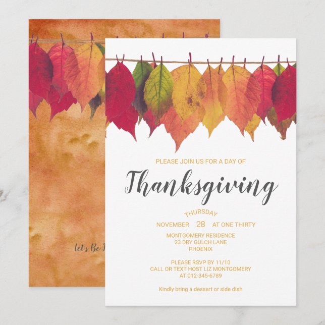Thanksgiving Dinner Autumn Leaves Template (Front/Back)