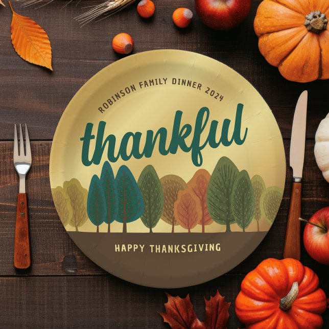 Thanksgiving Dinner Autumn Trees Gold Paper plate (Creator Uploaded)