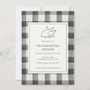 Thanksgiving Dinner Black Buffalo Plaid Invitation