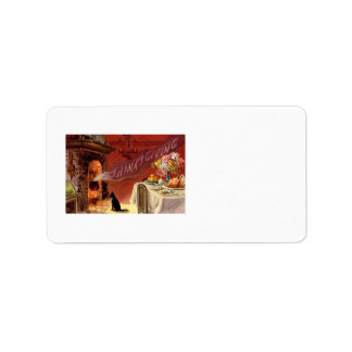 Thanksgiving Dinner Black Cat Fireplace Turkey Label