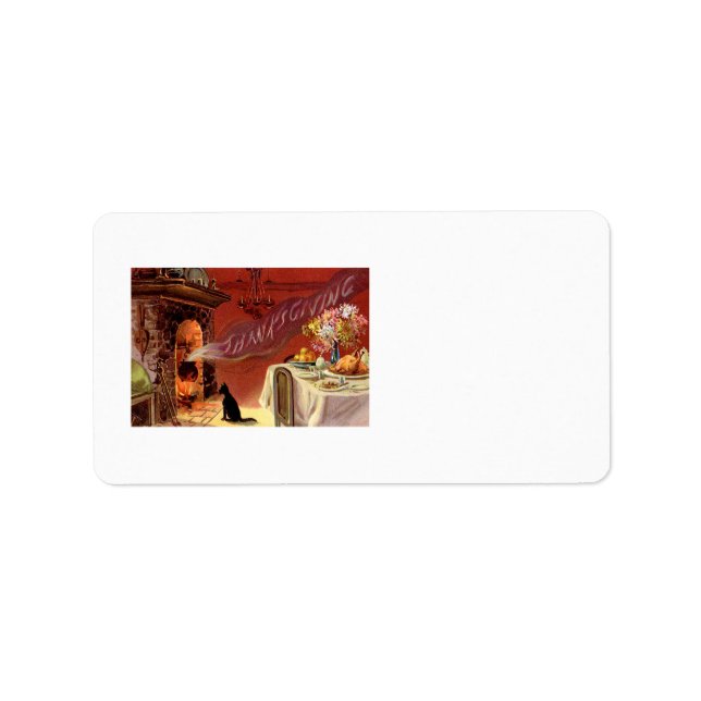 Thanksgiving Dinner Black Cat Fireplace Turkey Label (Front)