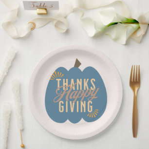 Thanksgiving Dinner Blue Pumpkin Paper Plate