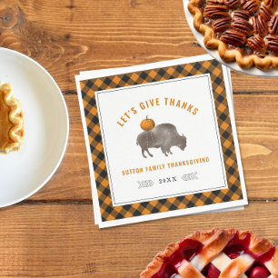 Thanksgiving Dinner Buffalo Bison Pumpkin Plaid Napkin