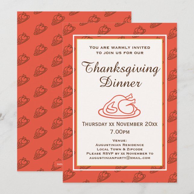 THANKSGIVING DINNER Celebration Holiday Invitation (Front/Back)
