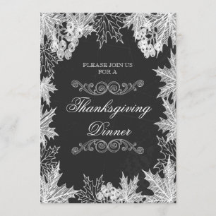 Thanksgiving Dinner Chalkboard Fall Leaves Invitation