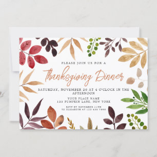 Thanksgiving Dinner Colorful Autumn Leaves Invitation