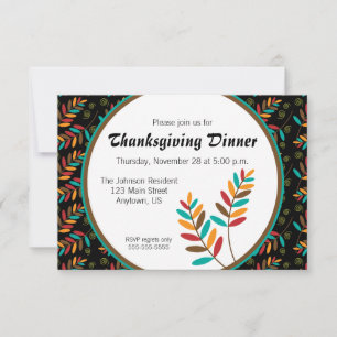 Thanksgiving Dinner Colourful Fall Leaf Pattern Invitation