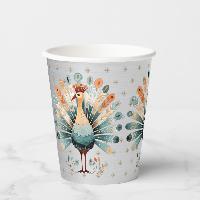 Thanksgiving Dinner Colourful Turkey Golden Stars Paper Cups (Front)