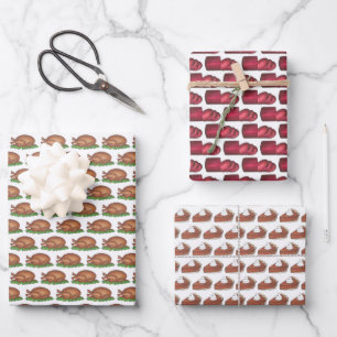 Thanksgiving Dinner Cranberry Turkey Pumpkin Pie Wrapping Paper Sheet