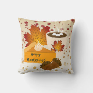 Thanksgiving Dinner Cuisine Pumpkin Pie Hot Choco Cushion