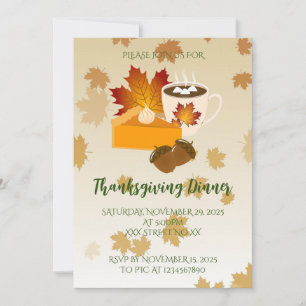 Thanksgiving Dinner Cuisine Pumpkin Pie Hot Choco Invitation